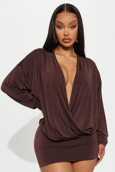 Odette Long Sleeve Mini Dress - Chocolate