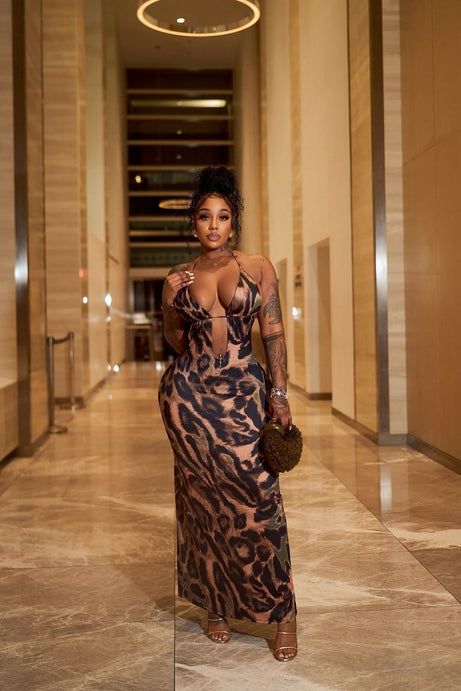 Tulum Nights Leopard Maxi Dress - Brown Combo